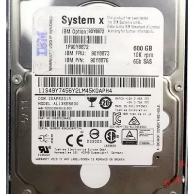 IBM 90Y8872 90Y8873 600GB 10K SAS 6 Gbps Hot Swap Hard Drive IBM 90Y8872 90Y8873 600GB 10K SAS 6 Gbps Hot Swap Hard Drive