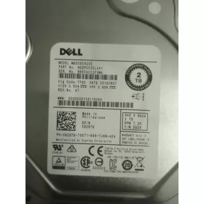 Dell DG02 2TB 7.2K 6Gbps 64MB 7200 Rpm 3.5inch SAS Hard Disk 829T8 MG03SCA200 Dell DG02 2TB 7.2K 6Gbps 64MB 7200 Rpm 3.5inch SAS Hard Disk 829T8 MG03SCA200
