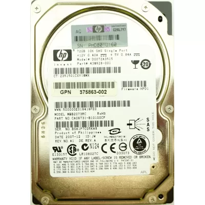 HP 72GB 10K RPM 3G SP 2.5 Inch SAS Hard Disk 438628-001 376597-001 375863-014 HP 72GB 10K RPM 3G SP 2.5 Inch SAS Hard Disk 438628-001 376597-001 375863-014