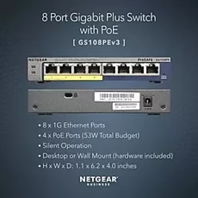 NETGEAR PRO SAFE PLUSGS108PE v3 8 PORT GIGA SWITCH (4 PORT POE) NETGEAR PRO SAFE PLUSGS108PE v3 8 PORT GIGA SWITCH (4 PORT POE)