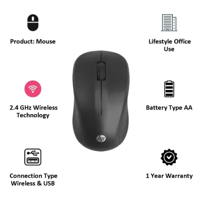 HP S500 / Full Size, Ambidesxtrous Design, Anti slip rubber scroll wheel, 1200 DPI Wireless Optical Mouse (2.4GHz Wireless, Black) HP S500 / Full Size, Ambidesxtrous Design, Anti slip rubber scroll wheel, 1200 DPI Wireless Optical Mouse (2.4GHz Wireless, Black)